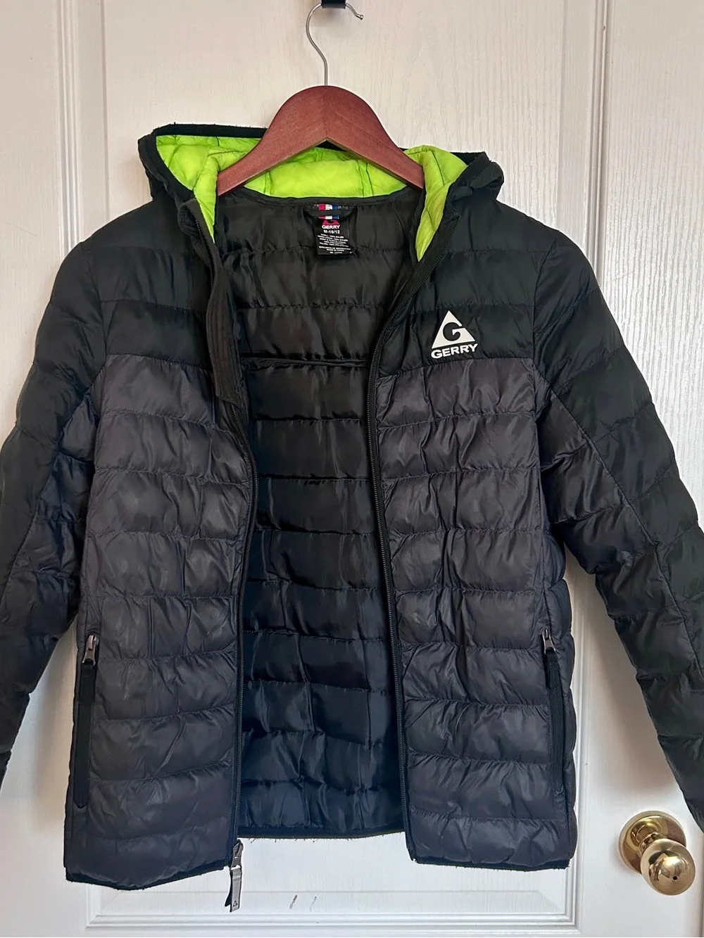 Gerry Kids Black Puffer Jacket with Lime Green trim